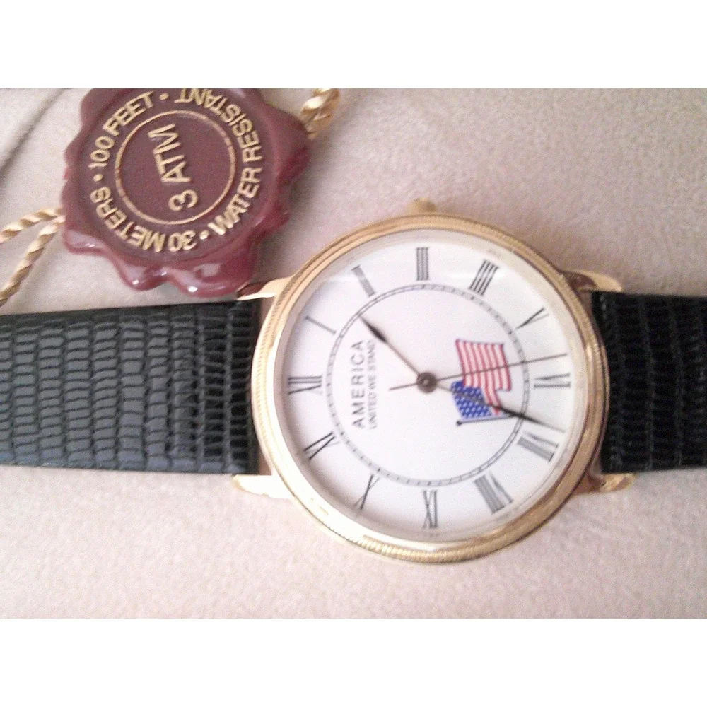 America 2000 Wristwatch Unisex OS Black New Patriotic American Flag Wood Box